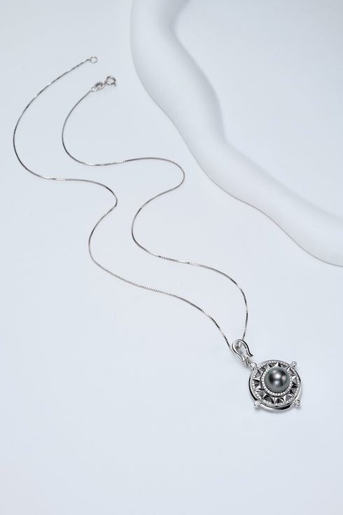 Tahitian Pearl Sun Compass Pendant Necklace – Sterling Silver