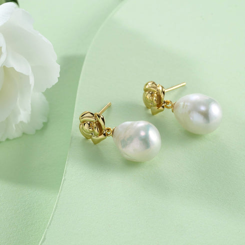 Rose Baroque Pearl Earrings - Gold Vermeil