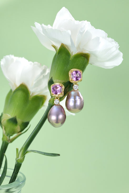 Amethyst Allure Pink-Purple Baroque Pearl Earrings