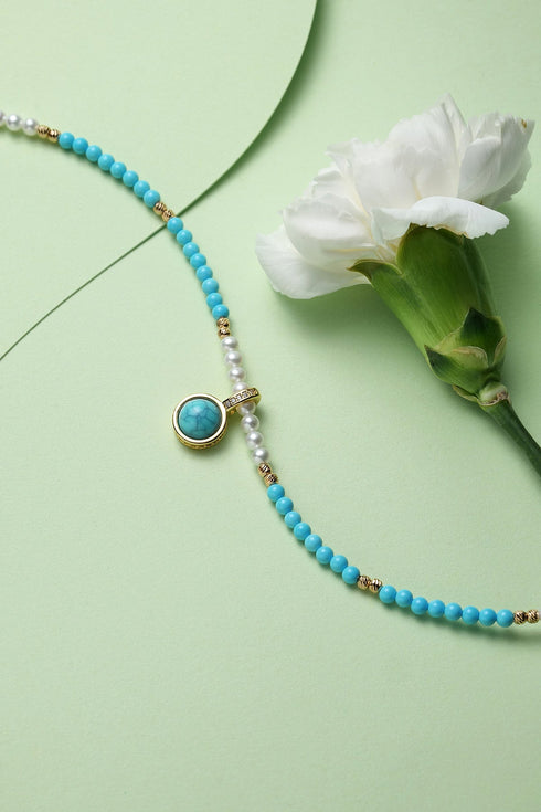 Turquoise and Pearl Beaded Necklace