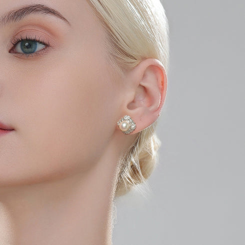 Akoya Pearl Square Stud Earrings – 18K Gold Vermeil / Sterling Silver