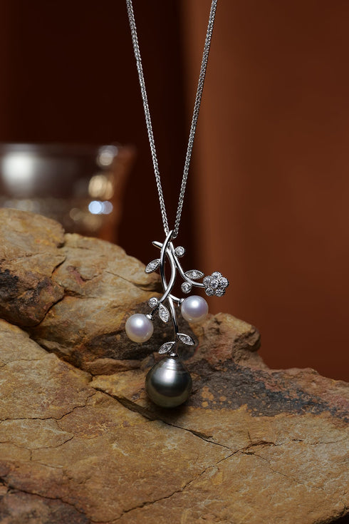 Floral Branch Tahitian Baroque Pearl Pendant