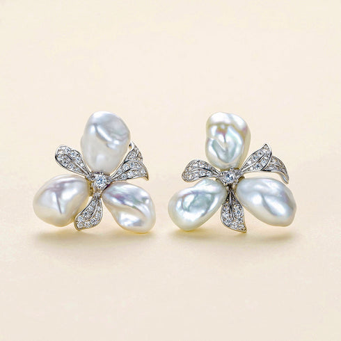 Keshi Silver Blue Freshwater Pearl Flower Petal Earrings and Ring (Purchase Individually)