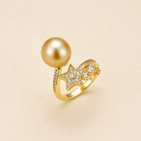 Shooting Star Pearl Open Ring - White/ Gold Pearl