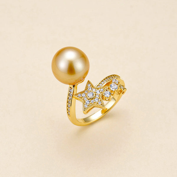 Shooting Star Pearl Open Ring - White/ Gold Pearl