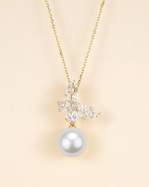Butterfly Pearl Pendant Necklace – Gold Vermeil, Elegant & Modern