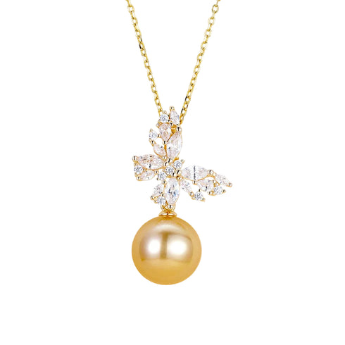 Golden South Sea Pearl Butterfly Pendant Necklace