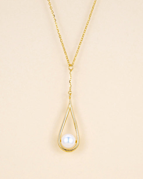 Morden Teardrop Pearl Pendant Necklace - Gold Vermeil