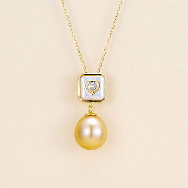 Heart Golden Pearl Pendant Necklace