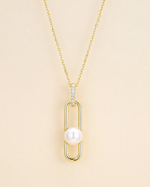 Modern Link Pearl Pendant Necklace - Gold Vermeil