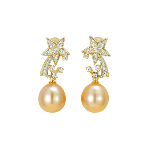 Celestial Golden South SeaPearl Star Earrings