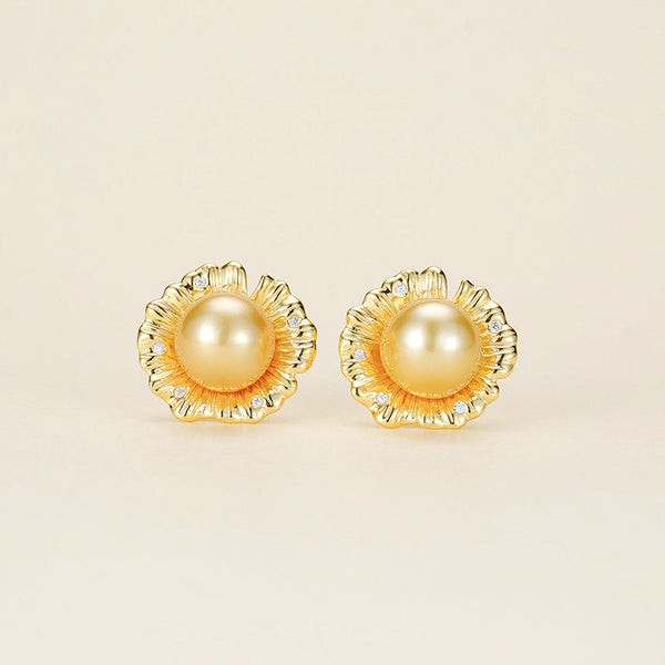 Sunflower Golden Pearl Stud Earrings