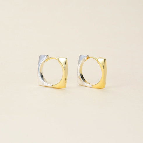 Sculptural Two-Tone Square Hoop Earrings - Sterling Silver