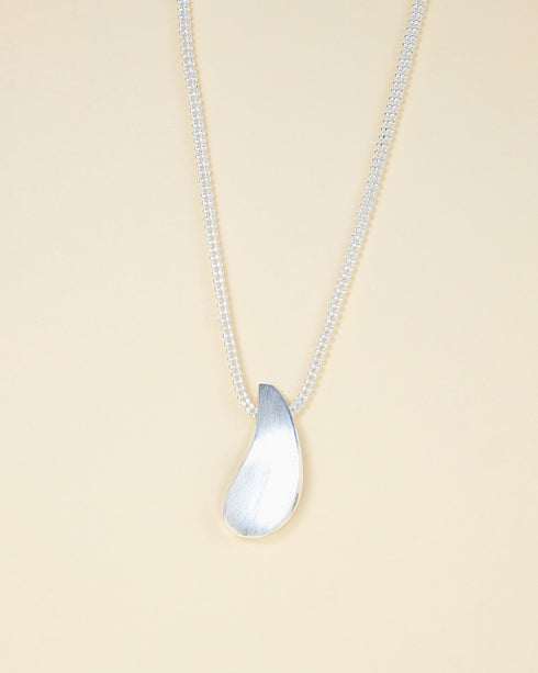 Wave Droplet Pendant Necklace - Sterling Silver