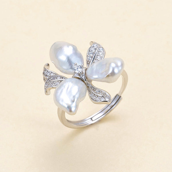 Keshi Silver Blue Freshwater Pearl Flower Petal Earrings and Ring (Purchase Individually)