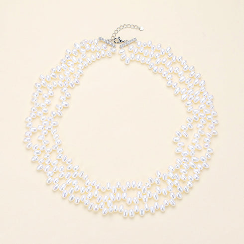 Multi-Strand White Rice Freshwater Pearl Necklace