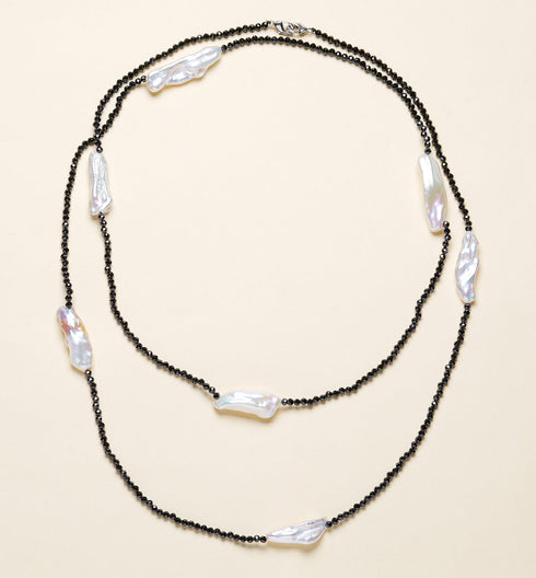 Black Spinel Baroque Pearl Long Necklace