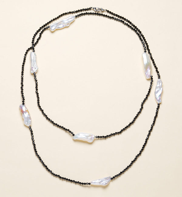 Black Spinel Baroque Pearl Long Necklace