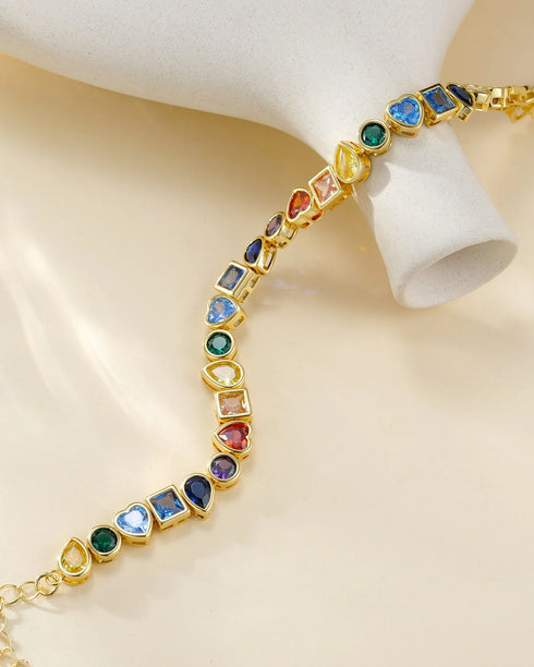 Rainbow Gemstone Choker Necklace - Gold Plated