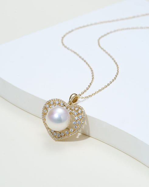 Radiant Zirconia Heart Pearl Pendant Necklace – Gold Vermeil