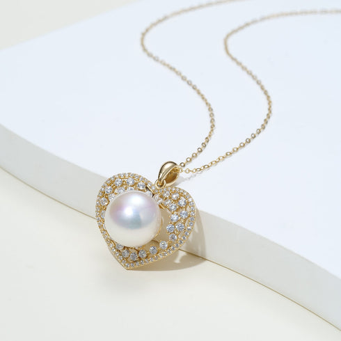 Radiant Zirconia Heart Pearl Pendant Necklace – Gold Vermeil