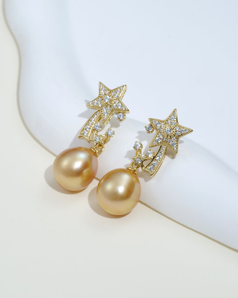 Celestial White/ Gold Pearl Star Earrings – Gold Vermeil