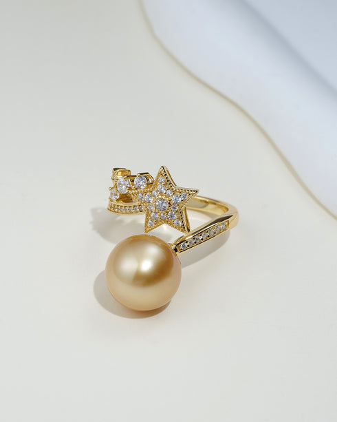 Shooting Star Pearl Open Ring - White/ Gold Pearl