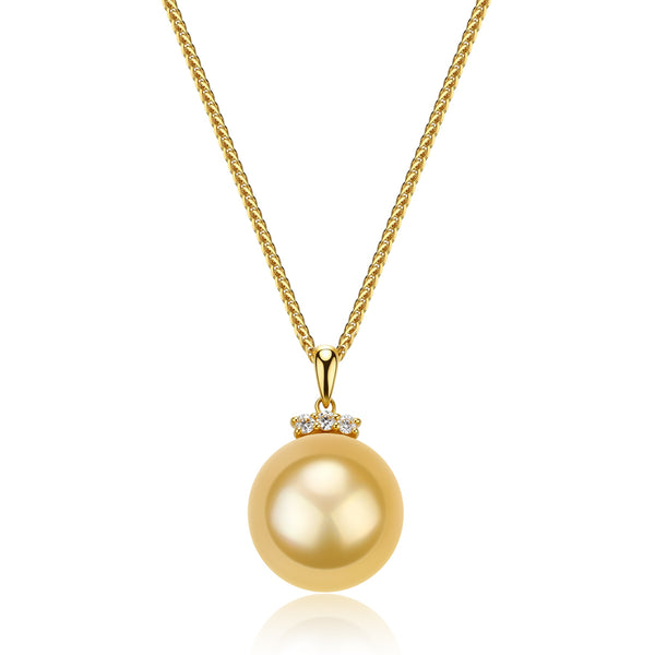 Royal Crown Golden South Sea Pearl 18K Gold Pendant Necklace