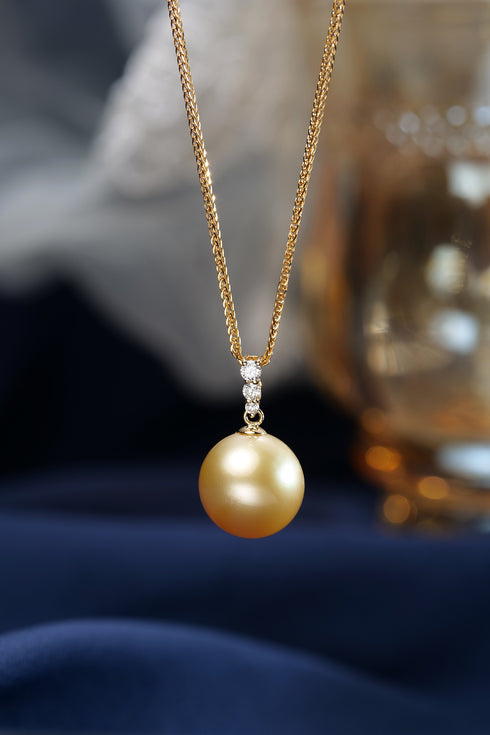 Triple Accent Golden South Sea Pearl 18K Gold Pendant Necklace
