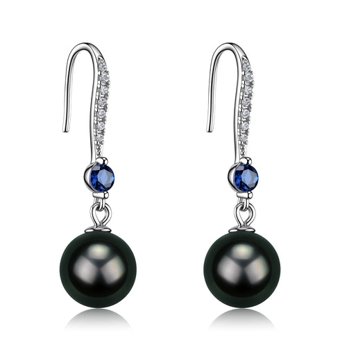 9-10mm Tahitian Pearl Sapphire Hook Earrings