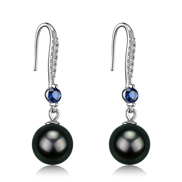 9-10mm Tahitian Pearl Sapphire Hook Earrings