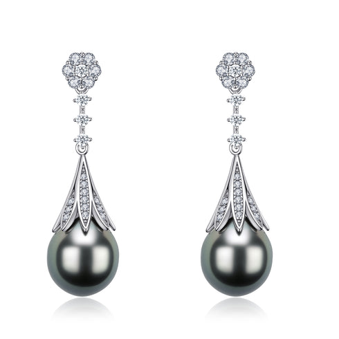 Daisy Waterdrop Tahitian Pearl Zirconia Earrings