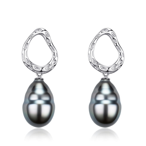 Baroque Tahitian Pearl Drop Stud Earrings - Sterling Silver