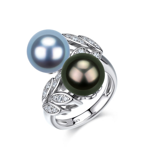 Luxury Blue Akoya & Tahitian Pearl Ring – Sophisticated Elegance