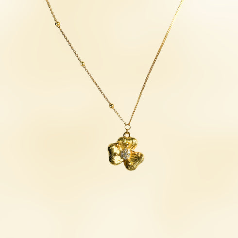 Floral Diamond Pendant Gold Necklace - Gold Vermeil