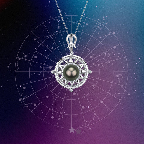 Tahitian Pearl Sun Compass Pendant Necklace – Sterling Silver