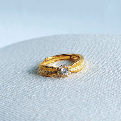 Gold Matt Sunflower Zirconia Ring – Elegant & Trendy