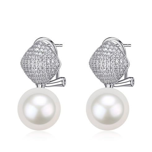 10-11mm Pavé Cushion Top Freshwater Pearl Drop Earrings