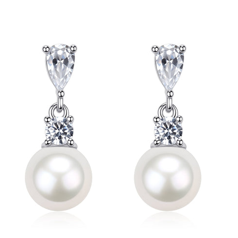 Akoya Pearl Sparkle Pear Zirconia Earrings - Sterling Silver