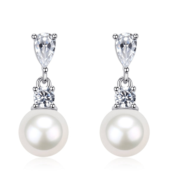 Akoya Pearl Sparkle Pear Zirconia Earrings - Sterling Silver