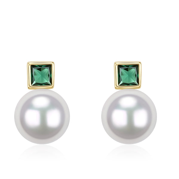 Akoya Pearl Green Zirconia Sasha Stud Earrings - 18K Gold Vermeil