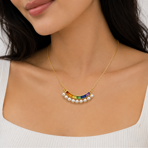 Freshwater Pearl Rainbow Zirconia Necklace
