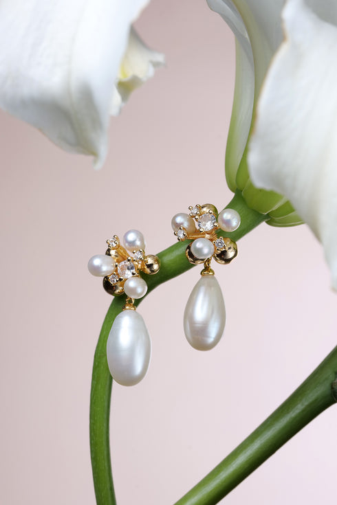 Pearl Cluster Teardrop Earrings
