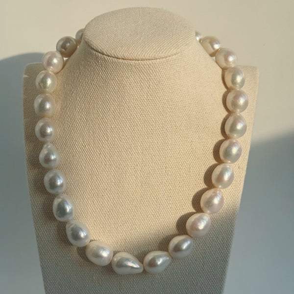 12-13mm White Bold Large Baroque Freshwater Pearl Necklace