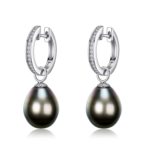 Baroque Tahitian Pearl Drop Hoop Earrings - Versatile Design