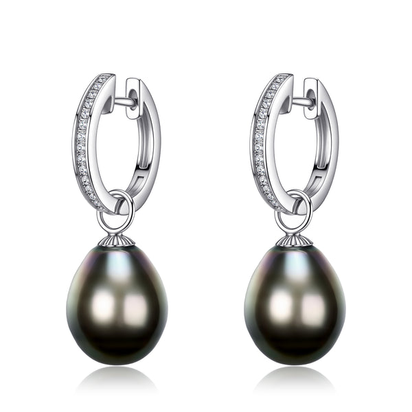 Baroque Tahitian Pearl Drop Hoop Earrings - Versatile Design