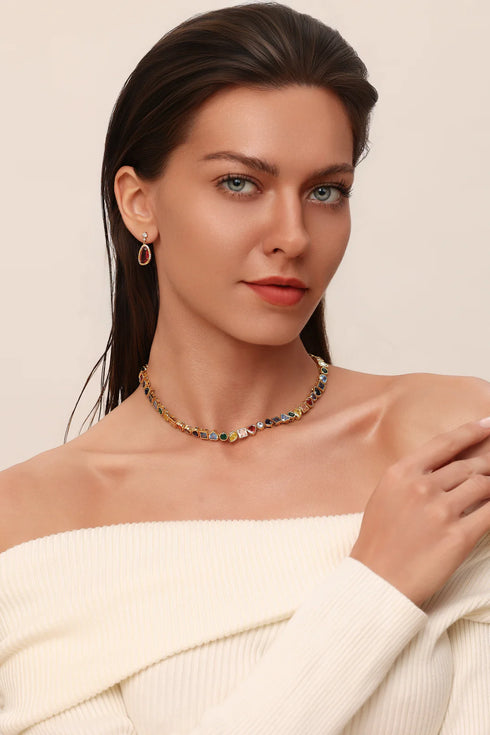 Rainbow Gemstone Choker Necklace - Gold Plated