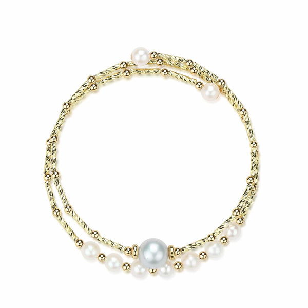Dual-Layer Gold Beaded Freshwater Pearl Bracelet - House Of Pearls