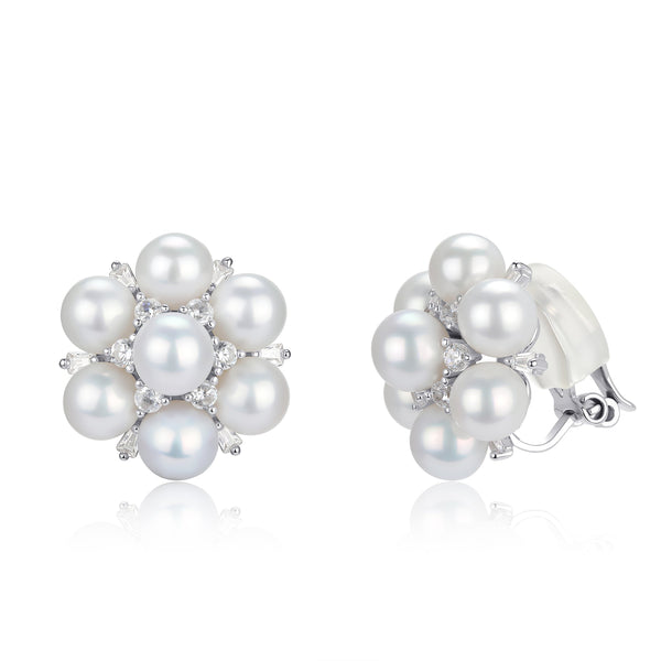 Plum Blossom Multi-Pearl Clip Earrings