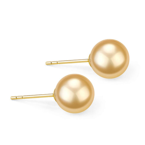 10-11mm Golden South Sea Pearl & Classic Stud Earrings 18K Gold - Earrings made with hand-selected pearls from House of Pearls